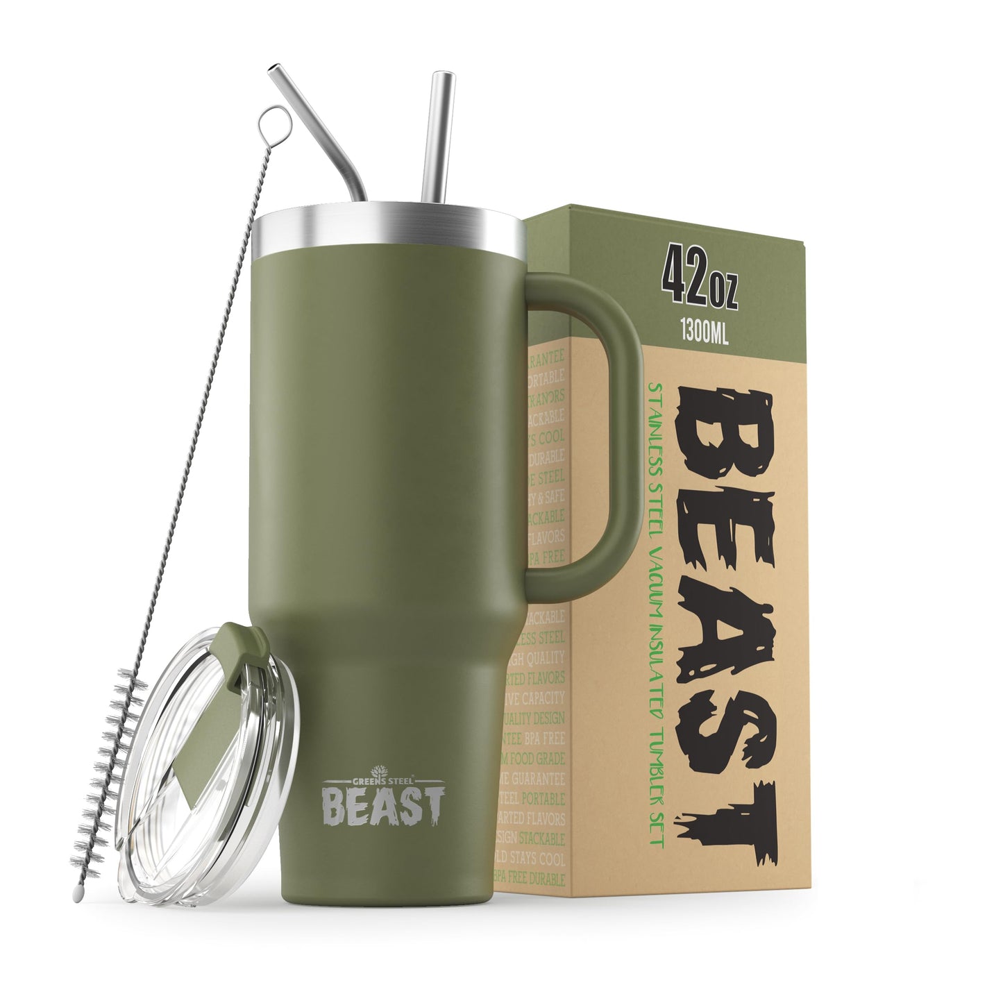 Beast 50 oz Tumbler Stainless Steel Vacuum Insulated Coffee Ice Cup Double Wall Travel Flask (Arctic White)