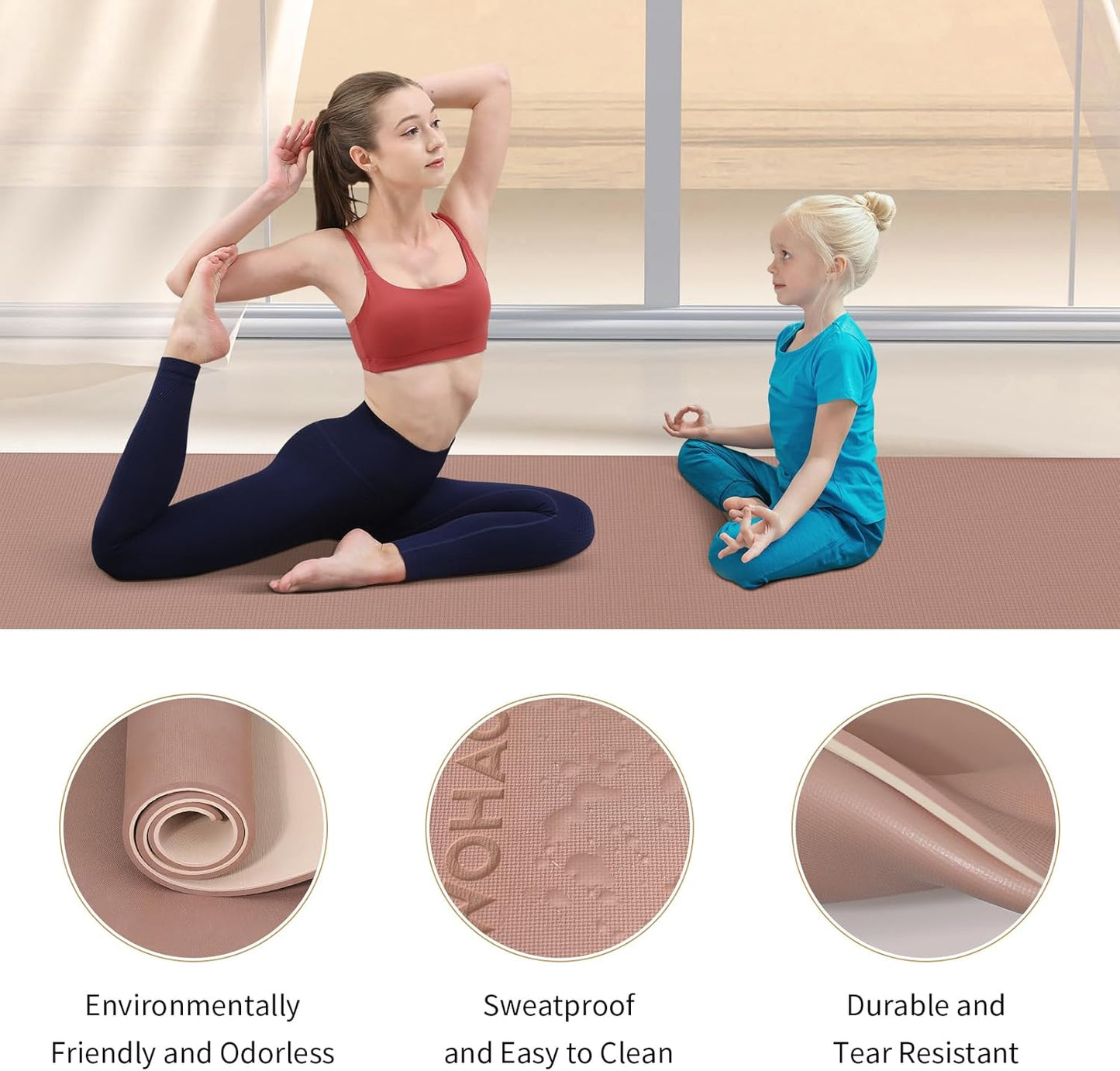 Extra Thick 8mm Yoga Mat for Women & Men – 72"x28" Non-Slip 2-Sided (Dual Color) Exercise Mat – Thick Yoga Mat for Home Gym, Pilates, Stretching – Includes Carrying Strap, Non-Toxic & Odorless