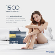 THREAD SPREAD 100% Egyptian Cotton King Size Sheets Set - Luxury 1500 Thread Count Egyptian Cotton Sheets King Size, Silky Soft, Cooling, Sateen Weave 17" Deep Pocket Bed Set - White