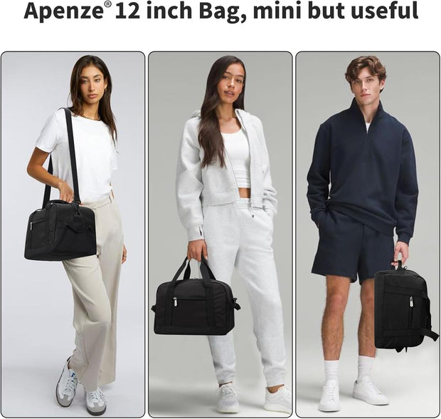 Small Gym Bag Carry On Bag - 12 in Mini Duffle Bag Lightweight for Overnight Travel（Black）