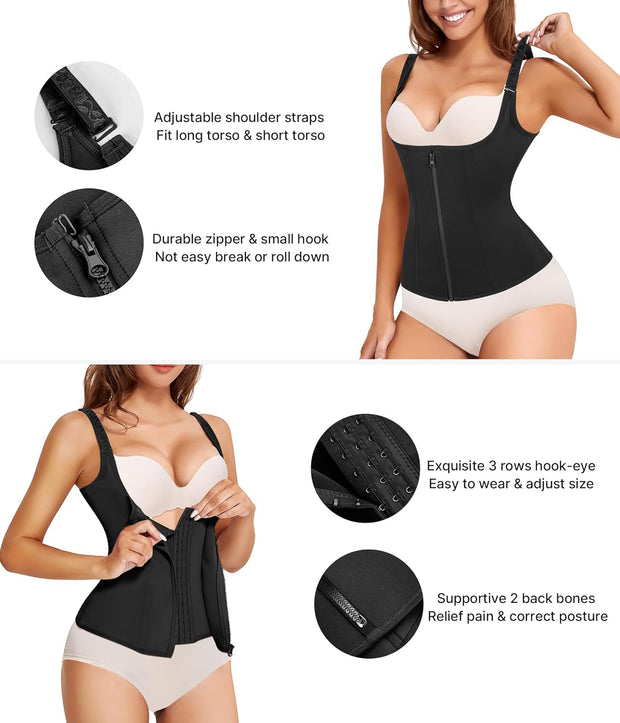 Nebility Waist Trainer for Women Corset Shapewear with Zipper Women's Waist Cincher Tank Top with Adjustable Straps