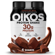 Oikos Protein Shake, Chocolate, 30g High Protein Drinks, Shelf Stable, Ready to Drink, 5g Prebiotic Fiber, 12 fl oz Bottle, 12 Count​