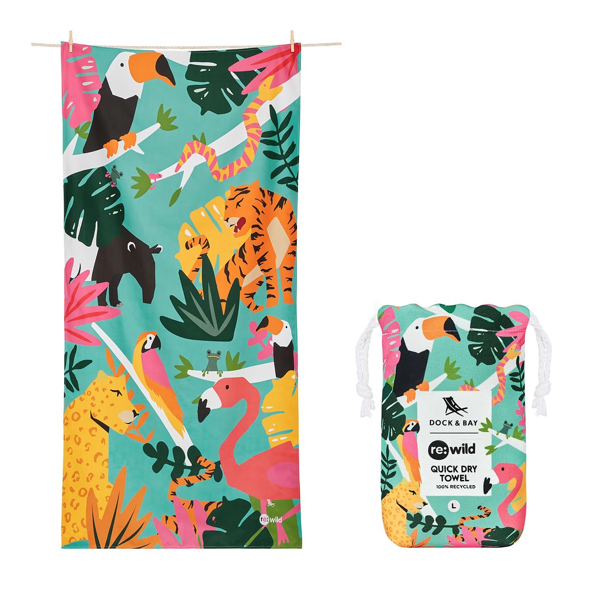 Dock & Bay Beach Towel - Quick Dry, Sand Free - Compact, Lightweight - 100% Recycled - Includes Bag - Cabana - Bondi Blue - Large (160x90cm, 63x35)