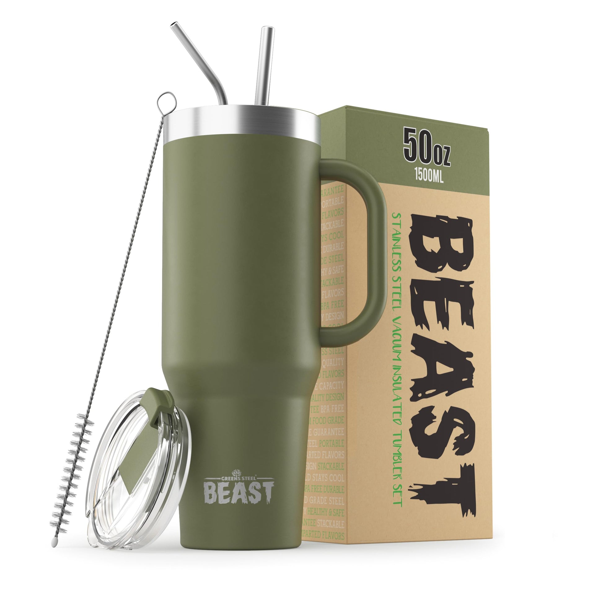Beast 50 oz Tumbler Stainless Steel Vacuum Insulated Coffee Ice Cup Double Wall Travel Flask (Arctic White)