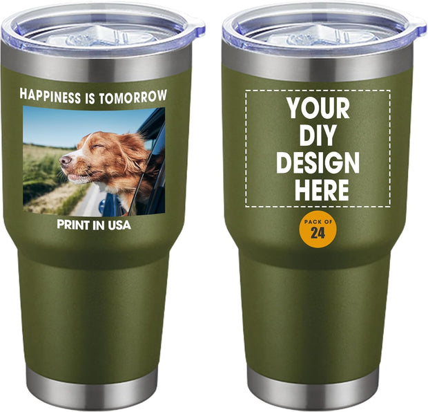 Personalized Custom Tumbler Print in USA 24 Pcs 30oz Stainless Steel Coffee Cup with Lid & Straw Double Wall Insulated Tumbler with Colorful Text Logo Photo