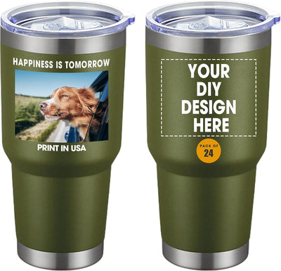 Personalized Custom Tumbler Print in USA 24 Pcs 30oz Stainless Steel Coffee Cup with Lid & Straw Double Wall Insulated Tumbler with Colorful Text Logo Photo