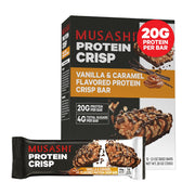 MUSASHI Protein Crisp Bar, 20g Protein, 4g Total Sugars, Chocolate & Peanut, Post Workout and Snack On The Go, 12 Pack of 2.1oz (60g) Bars