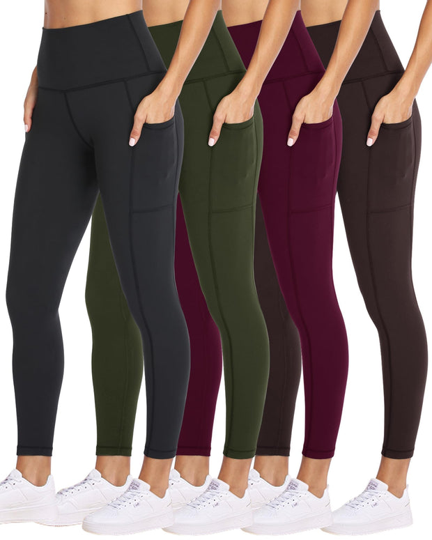 NexiEpoch 4 Pack Leggings for Women with Pockets- High Waisted Tummy Control for Workout Running Capri Yoga Pants