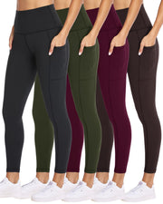 NexiEpoch 4 Pack Leggings for Women with Pockets- High Waisted Tummy Control for Workout Running Capri Yoga Pants