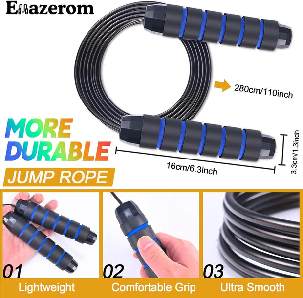Jump Rope for Women Men Kids, Adjustable Skipping Rope with Ball Bearings, Professional Jumping Rope with Foam Handles, Tangle-Free Rapid Speed Jump Ropes for Fitness Workout Boxing Exercise