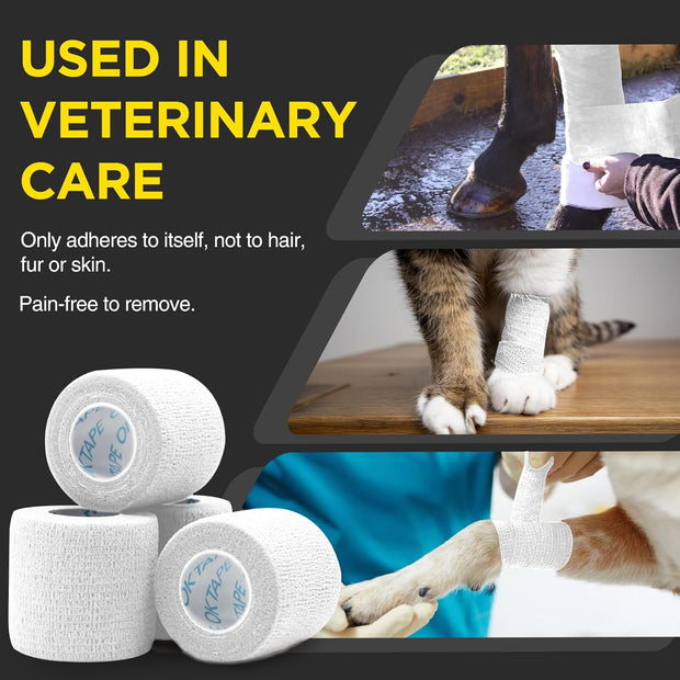 OK TAPE 12 Rolls Self Adhesive Bandage Wrap, Elastic Athletic Tape, Self Stick Bandage Tape, Vet Wrap, Medical Wrap for Wrist, Feet, 2" x 5 Yards - Pink