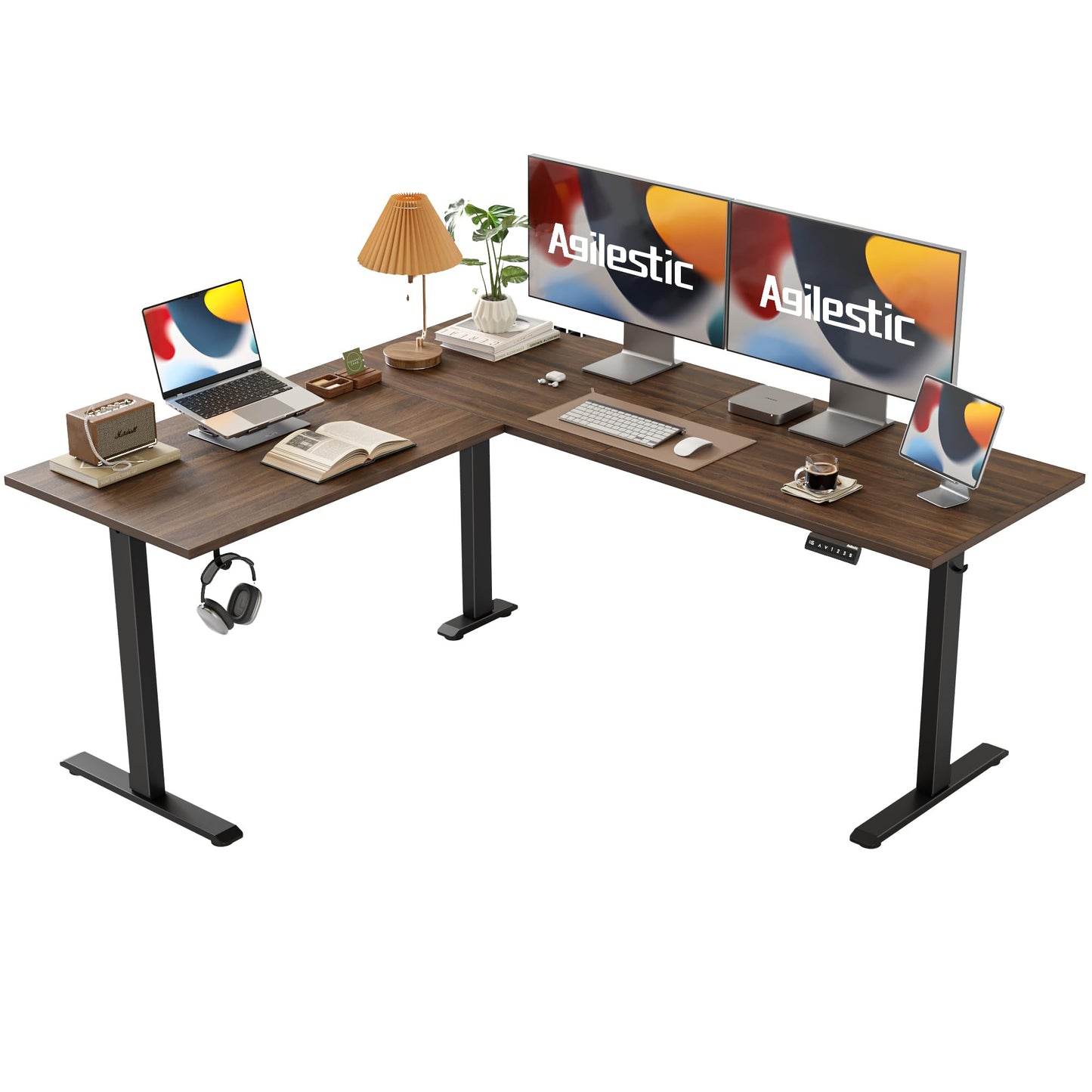 Agilestic L Shaped Standing Desk 63 x 55 inch Adjustable Height, Electric Corner Standing Desk, Sit Stand Computer Table with Splice Board, Rustic Brown