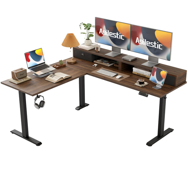 Agilestic L Shaped Standing Desk 63 x 55 inch Adjustable Height, Electric Corner Standing Desk, Sit Stand Computer Table with Splice Board, Rustic Brown