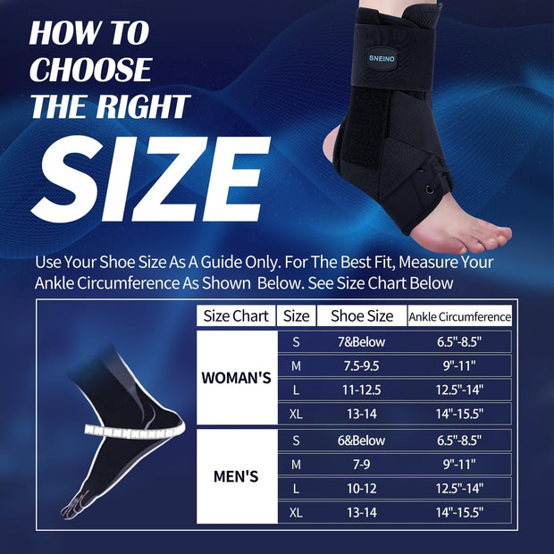 SNEINO Ankle Brace for Women & Men - Ankle Support Brace for Sprained Ankle, Ankle Stabilizer for Achilles, Tendon, Sprain, Injury Recovery, Lace up Ankle wrap for Running, Basketball, Volleyball (Medium)