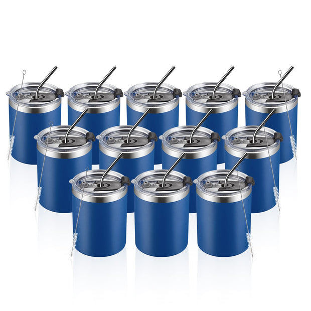 MEWAY 12oz/8 Pack Coffee Mug With Lid, Insulated Stainless Steel Reusable Coffee Cup, Double Wall Durable Coffee Mug, Powder Coate，For Coffee, Beer, Home, Office(MIX,8 Pack)