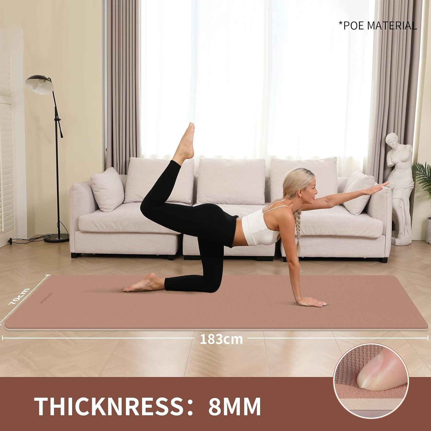 Extra Thick 8mm Yoga Mat for Women & Men – 72"x28" Non-Slip 2-Sided (Dual Color) Exercise Mat – Thick Yoga Mat for Home Gym, Pilates, Stretching – Includes Carrying Strap, Non-Toxic & Odorless