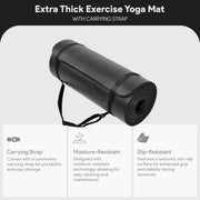 Yoga Mat 1-Inch Extra Thick High-Density Exercise Mat with Non-Slip Surface & Carry Strap for Men & Women Tear-Resistant Pilates Workout Mat for Home Gym, Floor Fitness