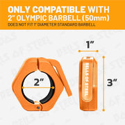 Magnetic Barbell Collars [Bells of Steel] Premium Weight Bar Clamps, Quick Release Barbell Clips, Olympic Barbell Clamps, Rubberized Gym Clips for Weightlifting Bar, Pair, Orange