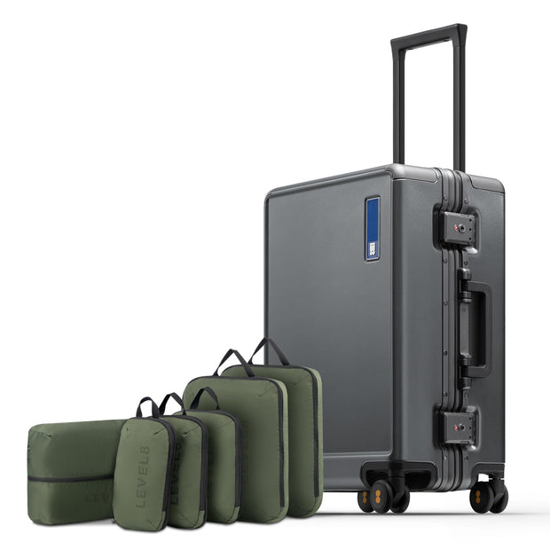 LEVEL8 Zipperless Checked Luggage with Aluminum Frame, Upgraded Medium Hardside Suitcase with Spinner Wheels, Metal Travel Luggage with Double Tsa Locks, 24 Inch, Black