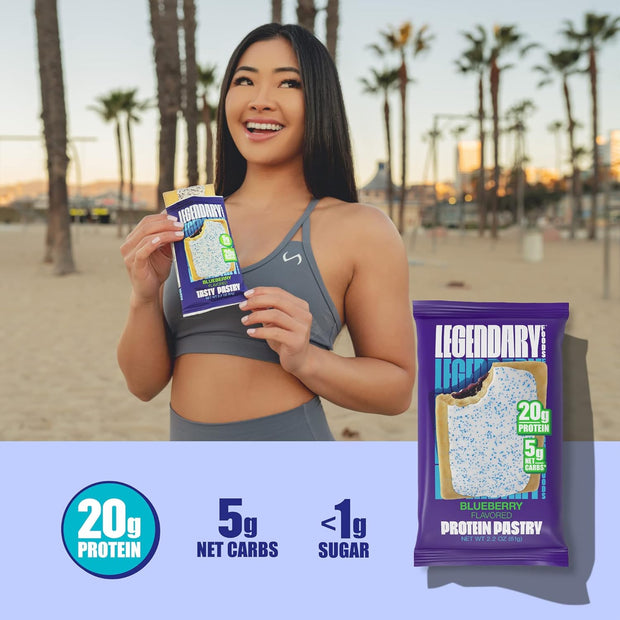 Legendary Foods 20g Protein Pastry - Low Carb Meal Replacement Bar - Low Glycemic, Gluten Free Protien Snacks - Healthy Keto Snack Box, 10x Zero Sugar Energy Bars - Bariatric Diabetic Friendly