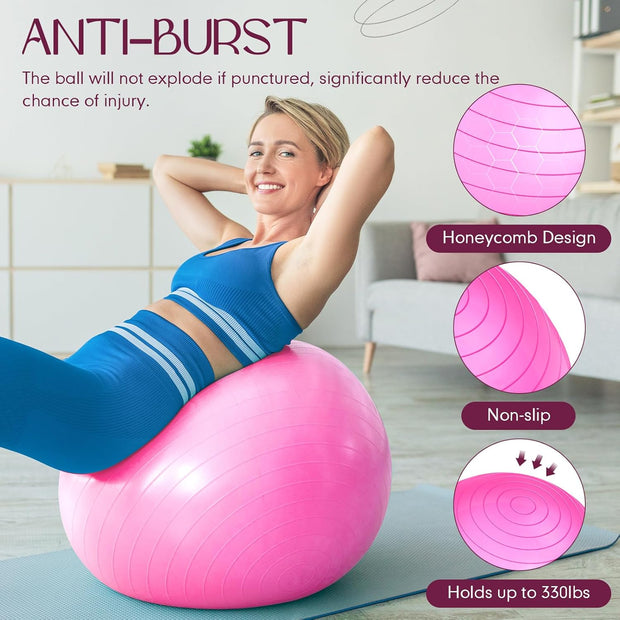Leyndo 4 Pcs 26 Inch Yoga Exercise Ball Pilates Pregnancy Birthing Fitness Ball with Quick Pump Anti Burst for Improved Posture, Balance, Yoga, Pilates, Training