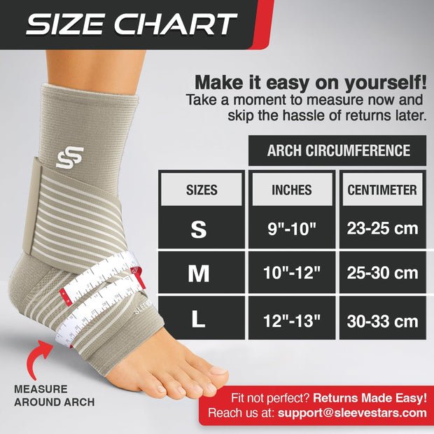 Sleeve Stars Ankle Brace for Women & Men, Ankle Wrap for Sprain, Compression Sleeve for Plantar Fasciitis Relief, Easy Customizable Support: w/ Removable Strap (Single/M:10"-12"/Black)