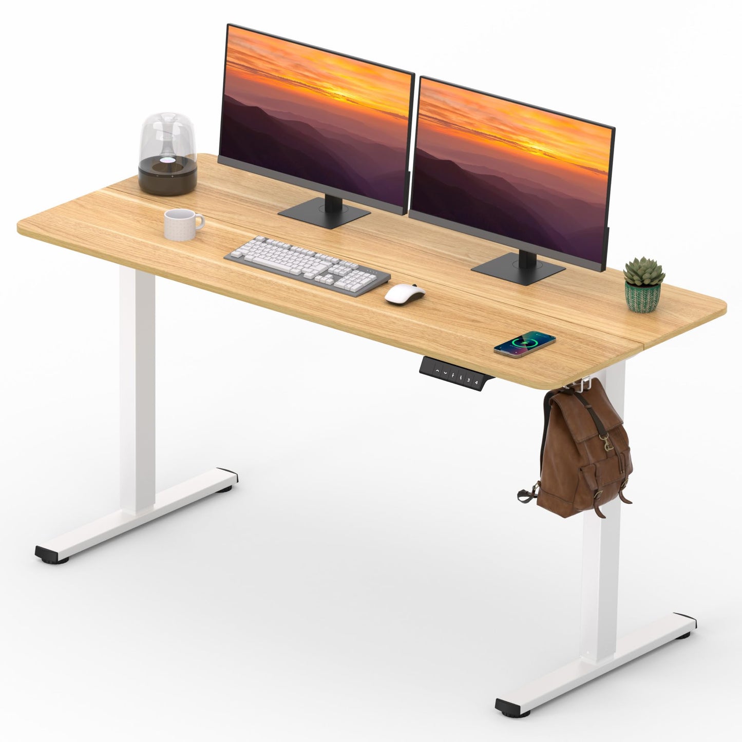 Adjustable Stand Up Desk with Memory Preset, Standing Desks 55 x 24 Inch Electric Home Office Desk Computer Workstation Splice Black Top + Black Frame