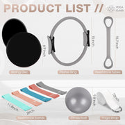 Set of 6 Style Pilates Home Equipment Set Pilates Essential Kit Workout Accessories 14 Magic Circle Mini Exercise Ball Yoga Strap Silicone Tension Strip Tension Band Sliding Plate