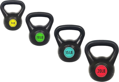 ​Wide Grip 3-Piece Kettlebell Exercise Fitness Weight Set, Include 5 lbs, 10 lbs, ​15 lbs​ and 20 lbs, Set of 3 or Set of 4