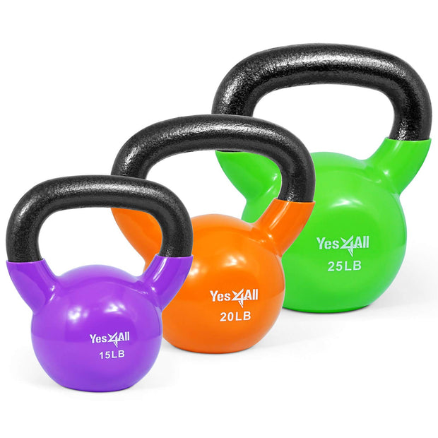 Yes4All Kettlebell Set Vinyl Coated Weights Combo for Full Body Workout Equipment Push up, Grip Strength Training, Dumbbell Weights Exercises