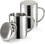 Yesland 2 Pack 13.5 oz Stainless Steel Double-Walled Metal Mugs, Insulated Coffee Cup with Lid and Handle, Thermal Camping Mugs for Coffee, Milk, Juice, Tea and Cold or Hot Drinks