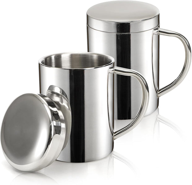 Yesland 2 Pack 13.5 oz Stainless Steel Double-Walled Metal Mugs, Insulated Coffee Cup with Lid and Handle, Thermal Camping Mugs for Coffee, Milk, Juice, Tea and Cold or Hot Drinks