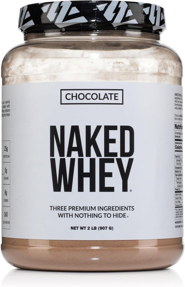 NAKED Whey Chocolate Protein Powder - Only 3 Ingredients - Grass Fed Whey Protein Powder, Organic Chocolate and Organic Coconut Sugar, No GMO, No Soy, and Gluten Free - 24 Servings