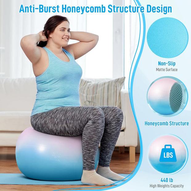 Sportneer Extra Thick Exercise Ball - 25.6''Yoga Ball with Quick Pump - Anti-Burst and Slip Resistant Fitness Ball Chair for Pregnancy and Physical Therapy