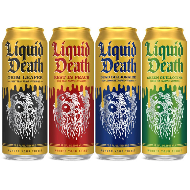 Liquid Death Iced Tea Variety 12-Pack (19.2 Oz Cans) (Grim Leafer, rest in Peach, Dead Billionaire, Green Guillotine)