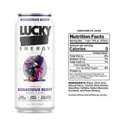 Lucky Energy Sugar Free Energy Drinks 16 Fl Oz Cans (12-Pack) Healthy Energy Drink. Bodacious Berry with Maca, Ginseng, Taurine, Beta-Alanine, 200mg Caffeine