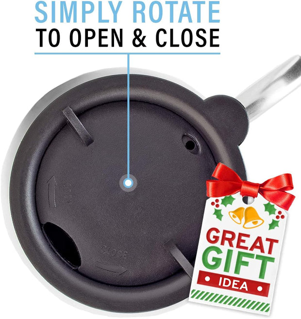 Stainless Steel Coffee Mugs with Lid (Set of 2) - 14 oz Double Walled Steel Coffee Glasses with Lid & Handle - Travel, Outdoor, Camping - Vacuum, Shatterproof, Durable