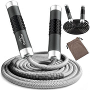 Weighted Jump Rope, 1LB Tangle-Free Ball Bearing Rapid Speed Skipping Rope for Men Women, Adjustable 9mm Cotton & PVC Rope with Alum Handle for Boxing MMA Weight-Loss Athletic Workout Fitness