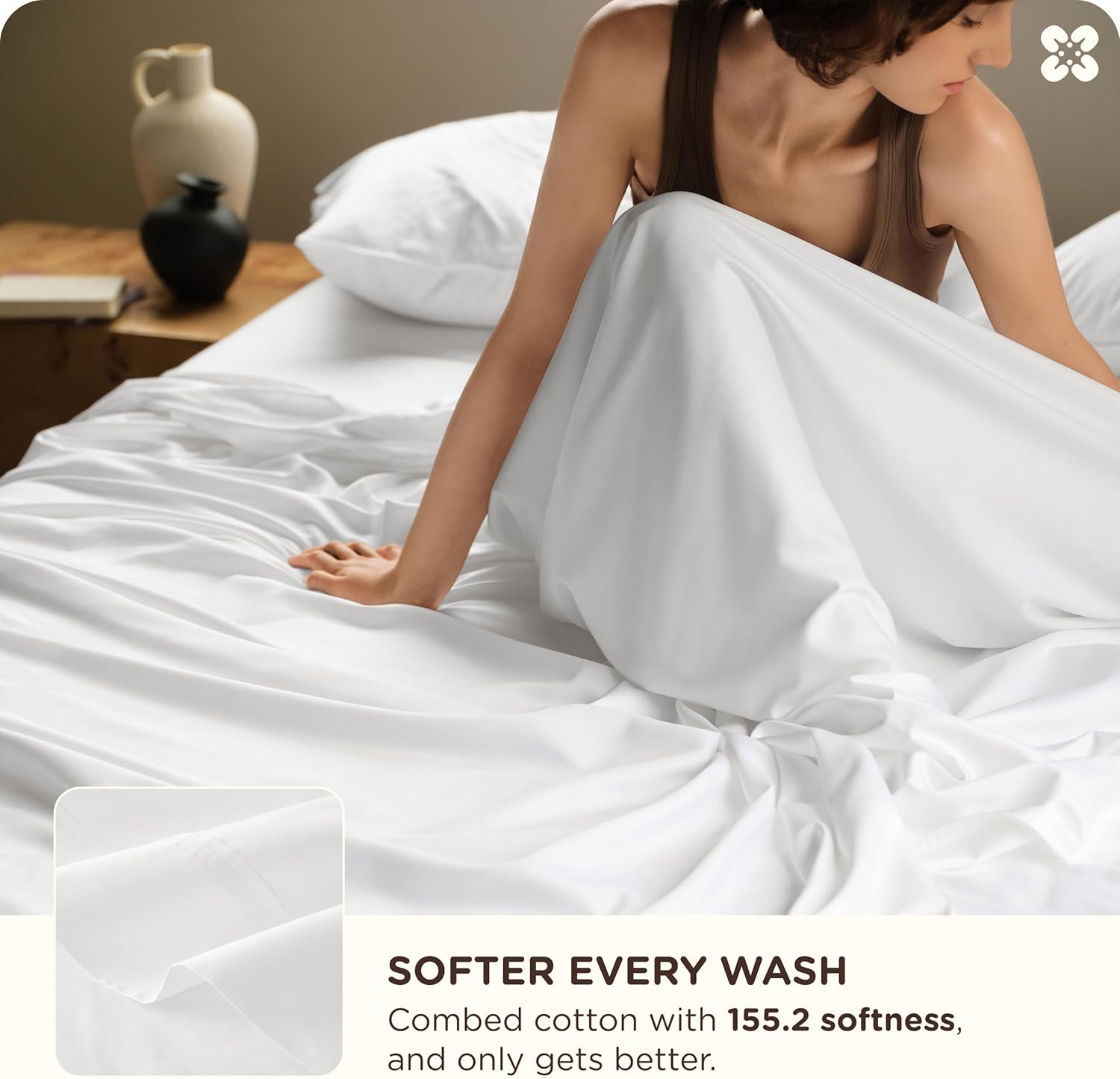 Bedsure Cooling Sheets, Rayon Derived from Bamboo & Cotton Blend, GentleSoft, Breathable, King Size Sheets Set, Deep Pocket Up to 18 Inches, Hotel Luxury Bedding for Hot Sleepers, White