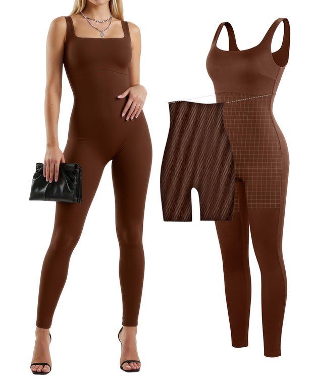 Popilush Shapewear Jumpsuits for Women Built-in Bra Tummy Control Bodysuit Square Neck Sport Romper Summer Outfit