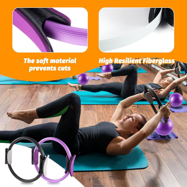 Pilates Ring Set – Home Pilates Equipment for Women Kit with Magic Circle Pilates Ring and Ball Set, Resistance Bands & Massage Balls & Exercise Bands for Toning，Flexibility & Core Strength