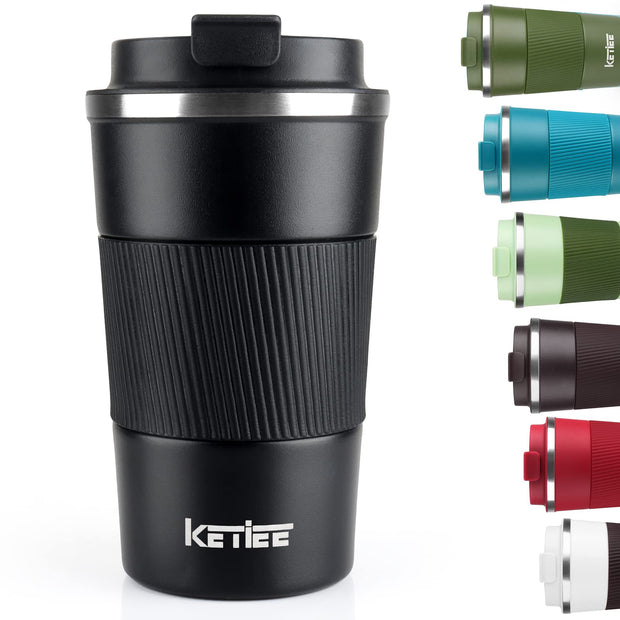 KETIEE Travel Coffee Mug Spill Proof 12oz, Insulated Reusable Coffee Cups with Seal Lid, Vacuum Stainless Steel Travel Mug to Go Car Tumbler for Hot/Ice Drinks (Grey)