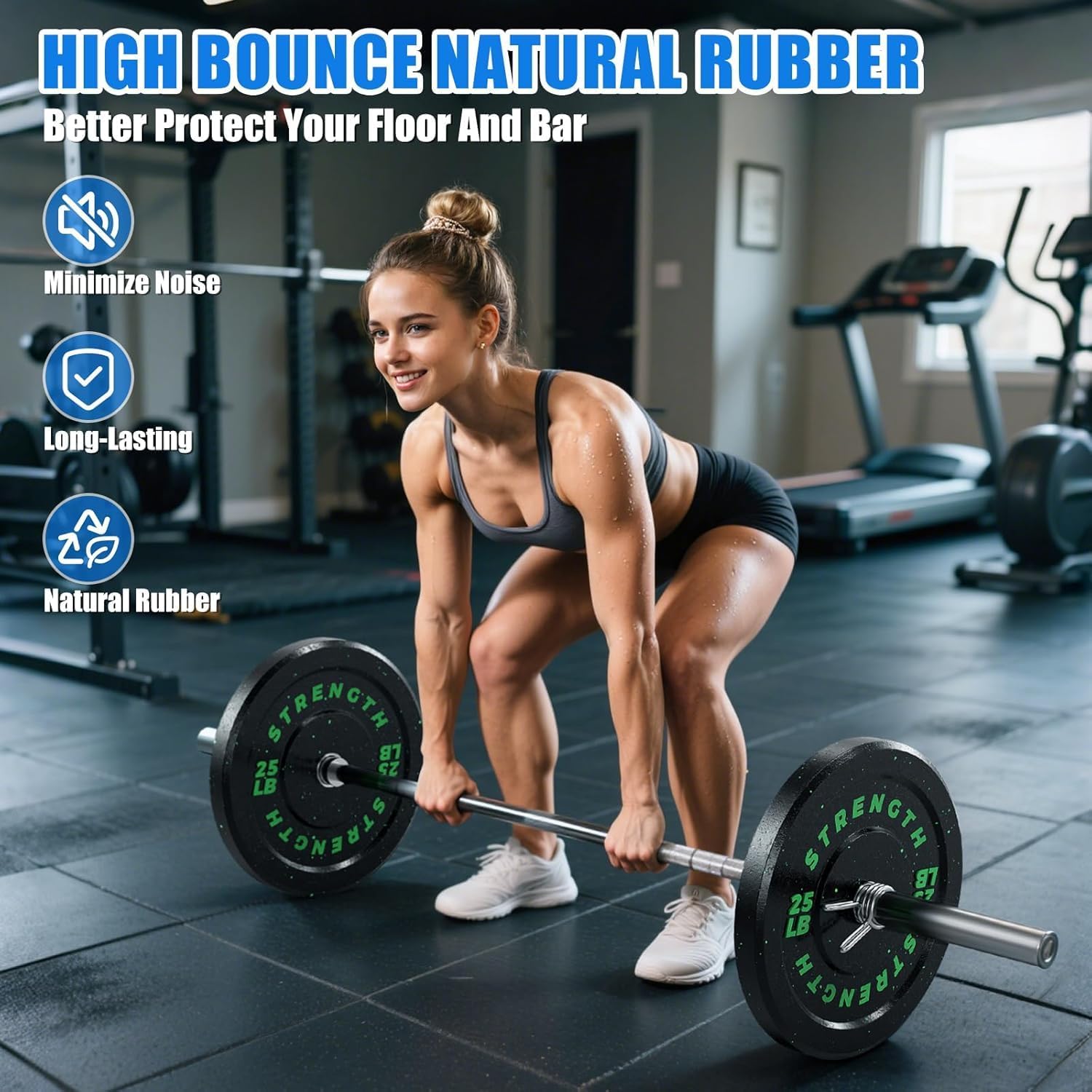 2-Inch Bumper Plates, Barbell Rubber Olympic Weight Plates Set for Home Gym Strength Training, 20-260lbs, Multiple Options