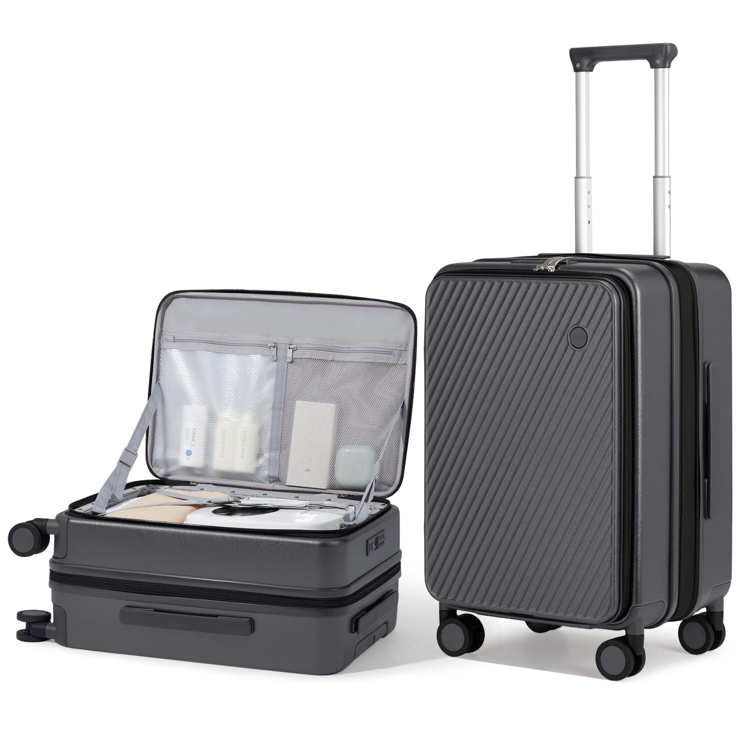 mixi 24 Inch Large Expandable Checked Luggage PC Hard Shell Suitcase Top Opening Rolling Travel Suitcases with Spinner Wheels & TSA Lock, Smoke White