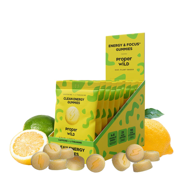 Proper Wild Vegan Energy Gummies with L-Theanine & Organic Caffeine, Clean Energy & Focus, Plant-Based, Gluten-Free, Non-GMO, Dairy-Free, Stevia-Free, Soy-Free, Strawberry (10-Pack)