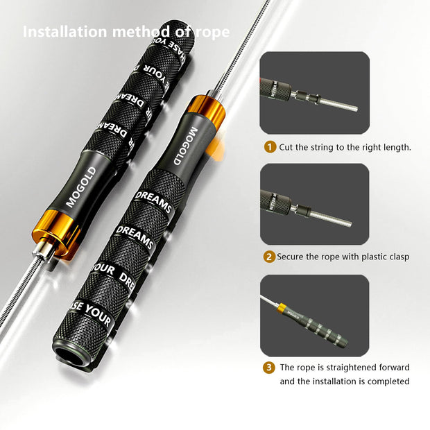 MOGOLD Pro Speed Jump Rope with Ball Bearings – Adjustable Steel Cable, Tangle-Free Design & Silicone Grips for Adults, Kids – Home Gym, Boxing, HIIT & Fitness Training