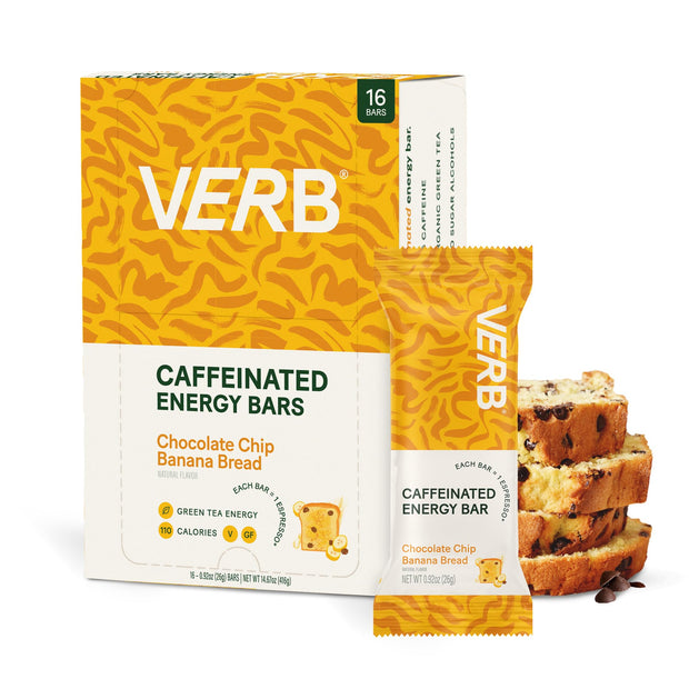 Verb Caffeinated Energy Bars Variety Pack - 2 Delicious Flavors (26g, Pack of 16) 110-Calorie Delicious Low Sugar Energy Bar, Vegan & Gluten Free On-the Go Snack with 80mg Green Tea Caffeine