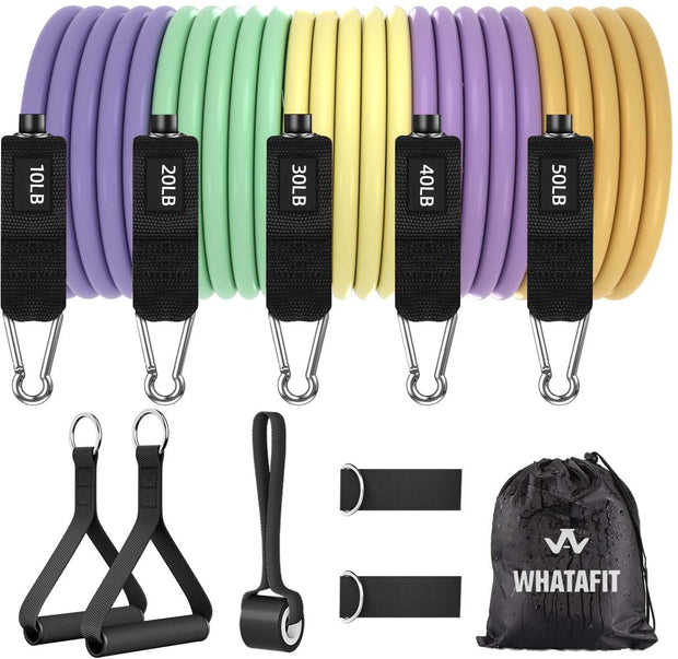 WHATAFIT Resistance Bands, Exercise Bands，Resistance Bands for Working Out, Work Out Bands with Handles for Men and Women Fitness, Strength Training Home Gym Equipment