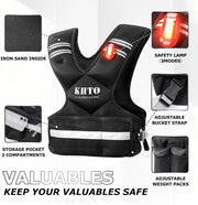 KHTO Adjustable Weighted Vest for Men and Women with Warning Light Reflective Strip，Large Weight Vest for Exercise Set Cardio and Strength Training (4-10lb/11-20lb/20-32lb)