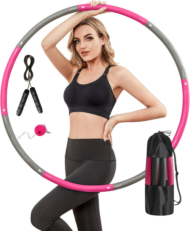 Weighted Exercise Hoop for Adults, 2.2lb Detachable Fitness Hoop, Adjustable Hoop with Jump Rope, Tape Measure and Carry Bag, Home Gym Workout